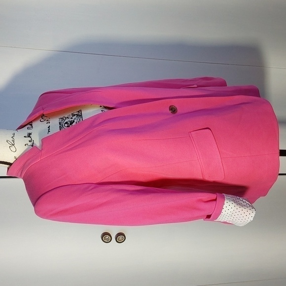 Talbots- Womens Pink Blazer/Suit Jacket Black & White Polka Dot lining Sz.12 - Picture 5 of 10